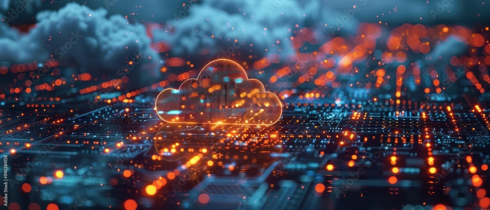 Futuristic Cloud Computing Network in  Hologram with Interconnected Nodes | Modern Technology Visualization Concept