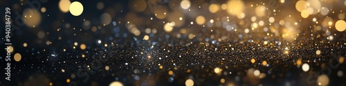 Elegant New Year 2025 Celebration: Abstract Festive Dark Background with Golden Sparkles and Bokeh. Versatile Design for Holiday Cards, Party Invitations, and Marketing Campaigns. Joyful Atmosphere fo