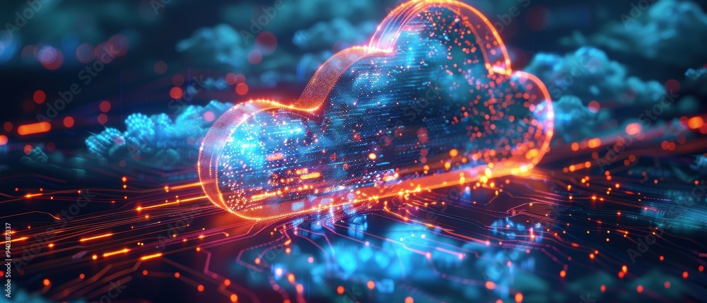 Glowing Hologram of Cloud Computing Network with Luminous Data Pathways Glowing Hologram of Cloud Computing Network with Luminous Data Pathways