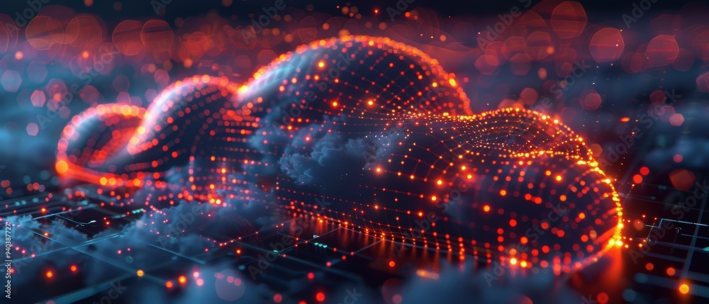 Futuristic Holographic Cloud Network in with Glowing Data Paths - Innovative Tech Concept Futuristic Holographic Cloud Network in with Glowing Data Paths - Innovative Tech Concept