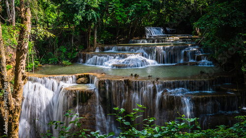 Huai Mae Khamin Waterfall, a beautiful waterfall with Seven floors are in Srinakarin Dam National Park, Kanchanaburi, Thailand.