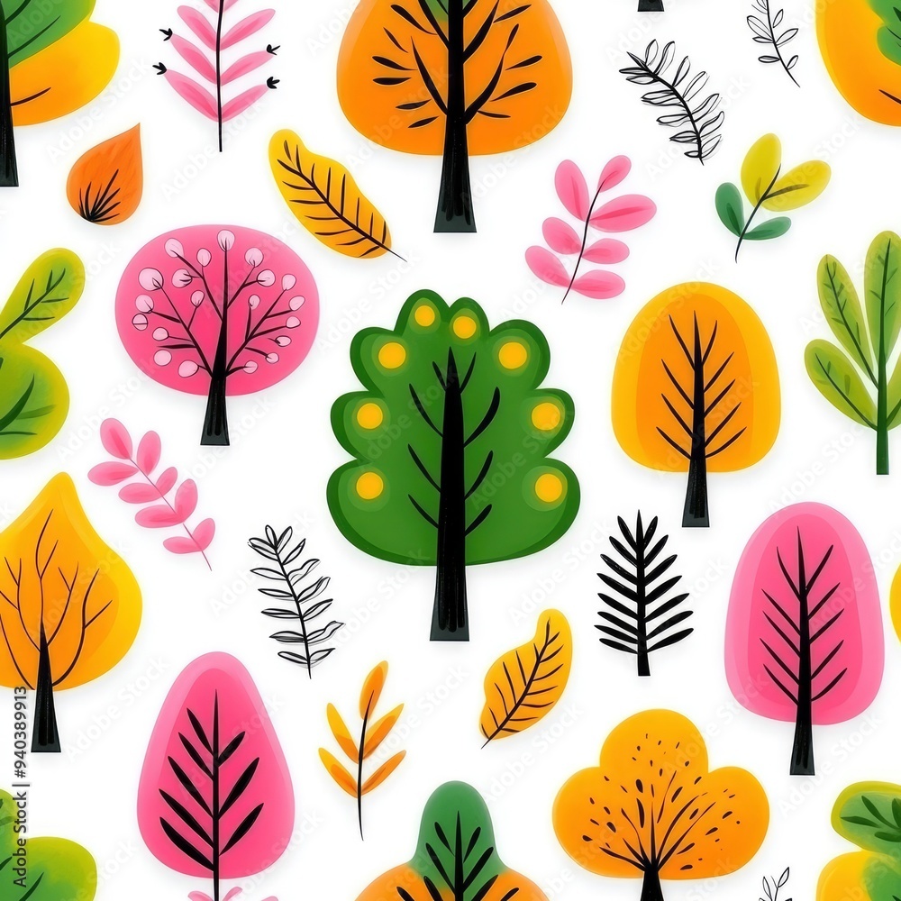 Colorful Cartoon Trees Seamless Pattern Colorful Cartoon Trees Seamless Pattern