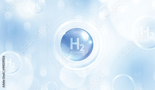 Hydrogen H2 production. renewable energy source. renewable Eco energy. hydrogen energy powered by renewable electricity with water molecule in transparent style. vector design.