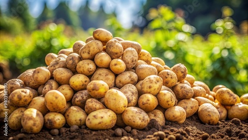 Big pile of fresh, ripe potatoes ready for harvesting, potato, vegetables, farm, agriculture, harvest, organic, pile, heap, fresh