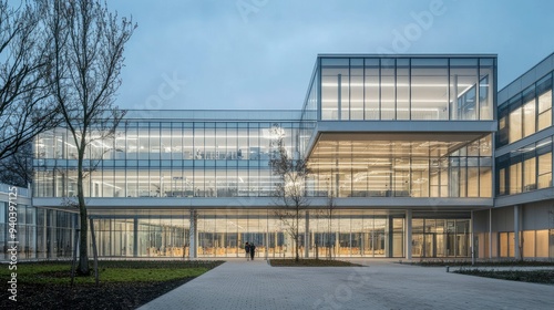 Modern university building with glass walls