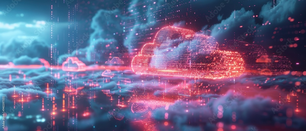 Futuristic Hologram of Cloud Storage with Interactive Data Flow Futuristic Hologram of Cloud Storage with Interactive Data Flow