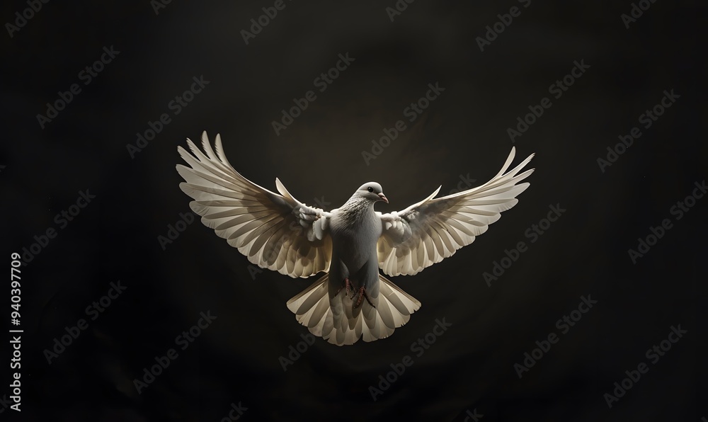 dove flying on black background. dove flying on black background.