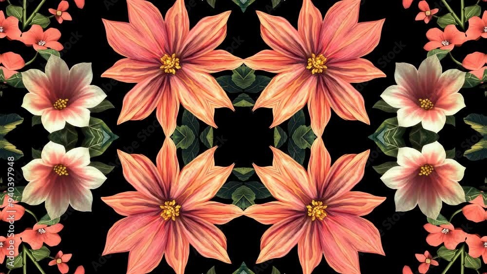 animated seamless tropical red and white floral, leaf background animated seamless tropical red and white floral, leaf background