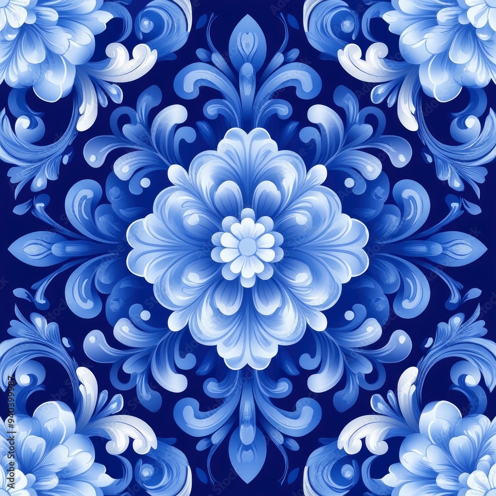 Blue and White Floral Pattern Seamless Tile Blue and White Floral Pattern Seamless Tile