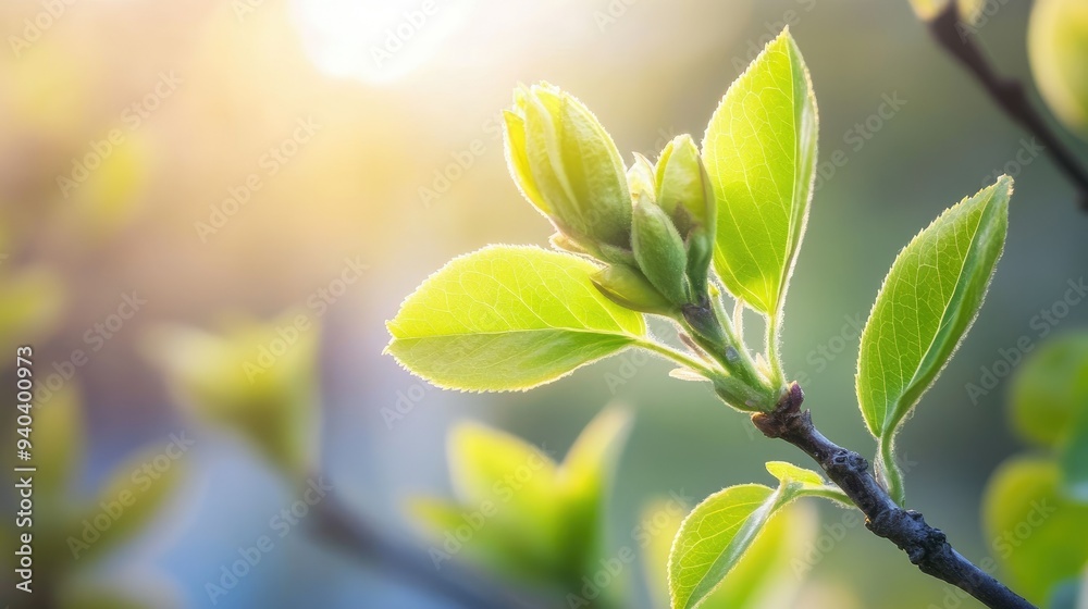 Fresh green leaves unfolding in springtime Fresh green leaves unfolding in springtime