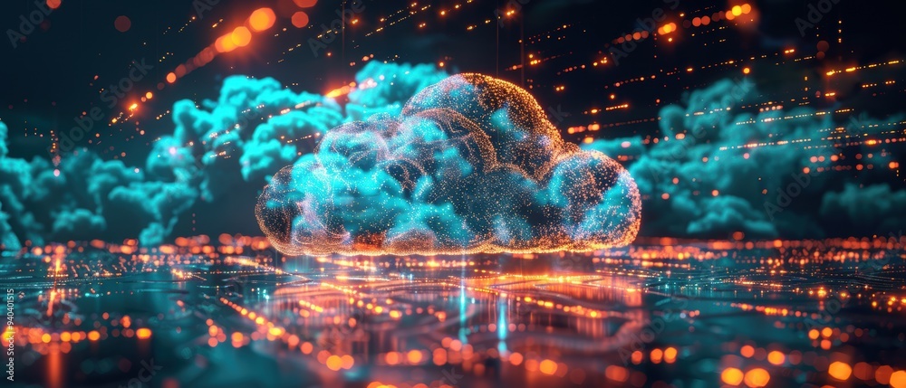 Futuristic Hologram Illustrating Secure Data Transfer in Cloud Network Technology Futuristic Hologram Illustrating Secure Data Transfer in Cloud Network Technology