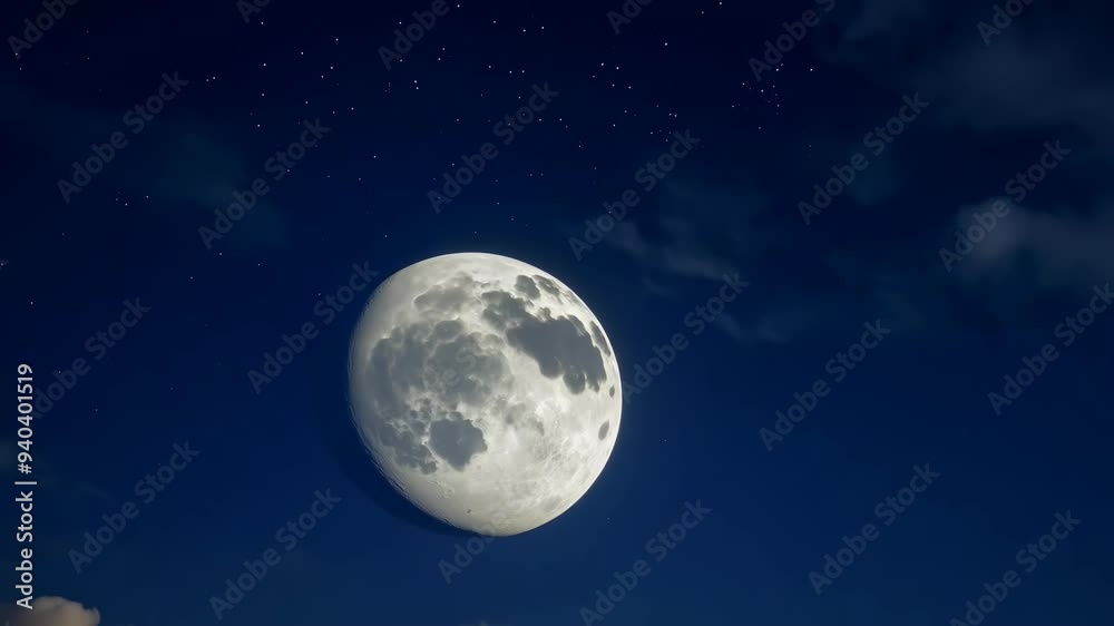 Ethereal Full Moon Rising Above Soft Clouds in a Starry Night Sky