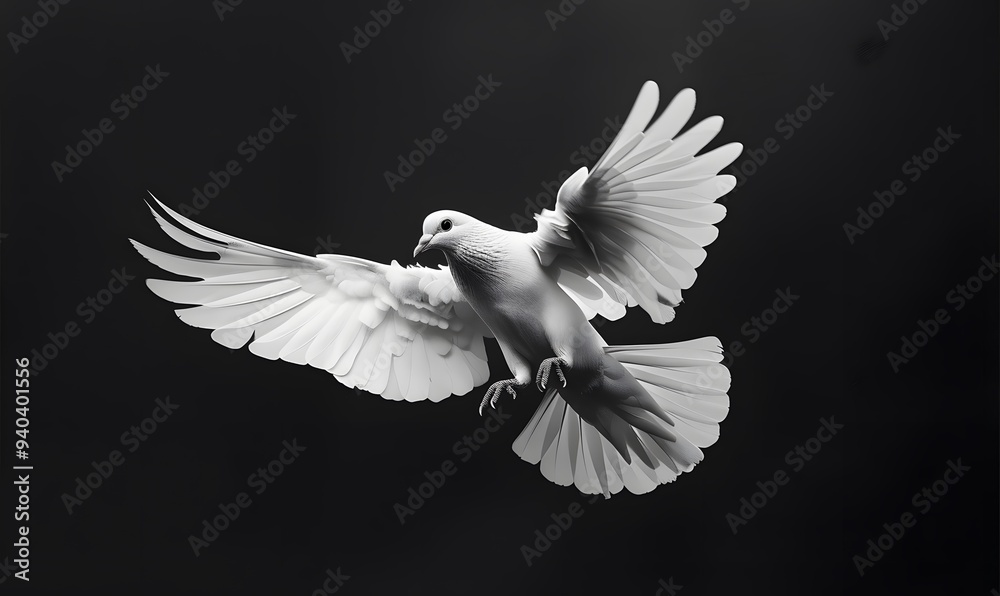 Fototapeta premium dove flying on black background. 