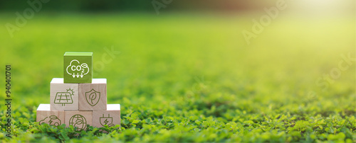 Wooden block for co2, ESG and net zero. Carbon reduction strategy and action to limit climate change and global warming. world environment day, world earth day. green business