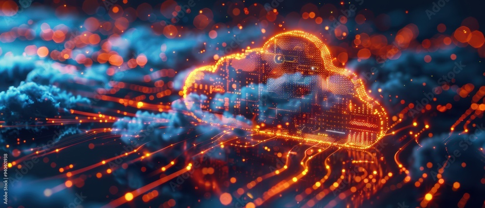 Futuristic Hologram Showing Cloud Computing Data Routes Futuristic Hologram Showing Cloud Computing Data Routes