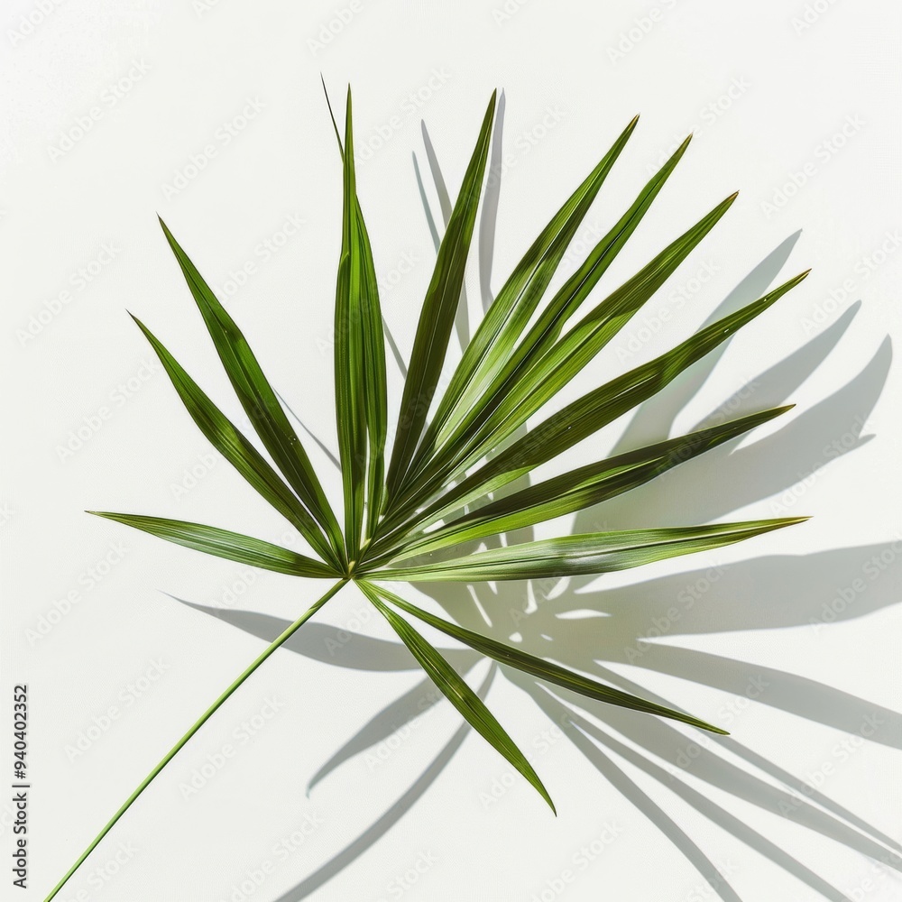 Φωτογραφία A minimalist photograph of saw palmetto leaves isolated on a white background