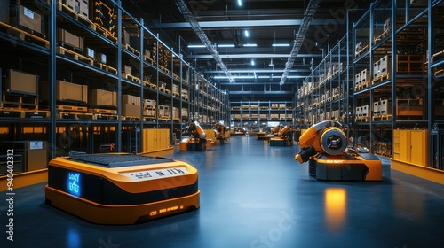 Industrial warehouse with advanced robotic machinery