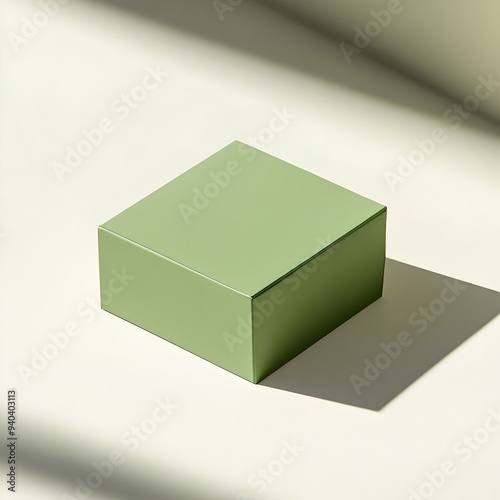 Minimalist Green Sticky Note Holder Placed at the Center of a Light Surface Isolated and Showcasing a Simple Clean Design Aesthetic for Office or Home Decor photo