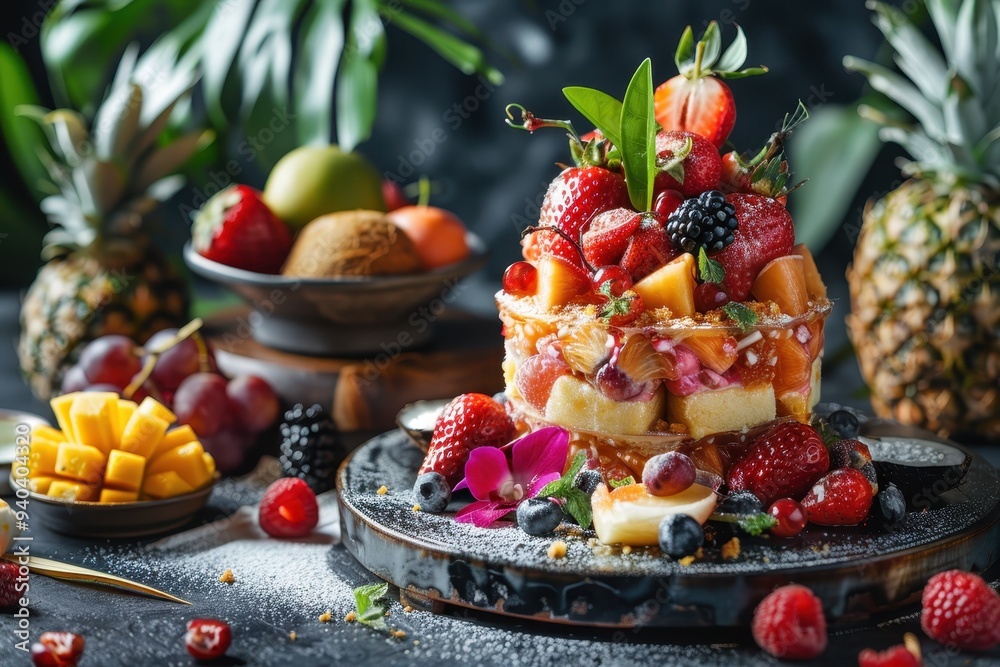 Delicious Fruit Salad with Tropical Decor Delicious Fruit Salad with Tropical Decor