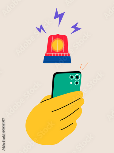 Phone notification, alarm and flasher on phone display. Colorful vector illustration