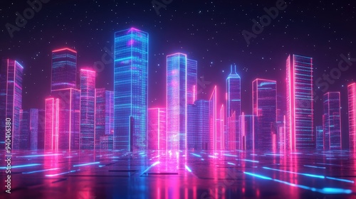 urban architecture  cityscape with space and neon light effect