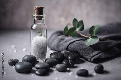 A Spa Stone Beauty Treatment with Essential Oils and sea salts. generative ai.