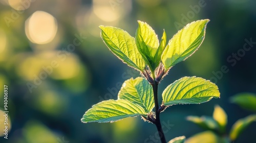 Fresh green leaves unfolding in springtime