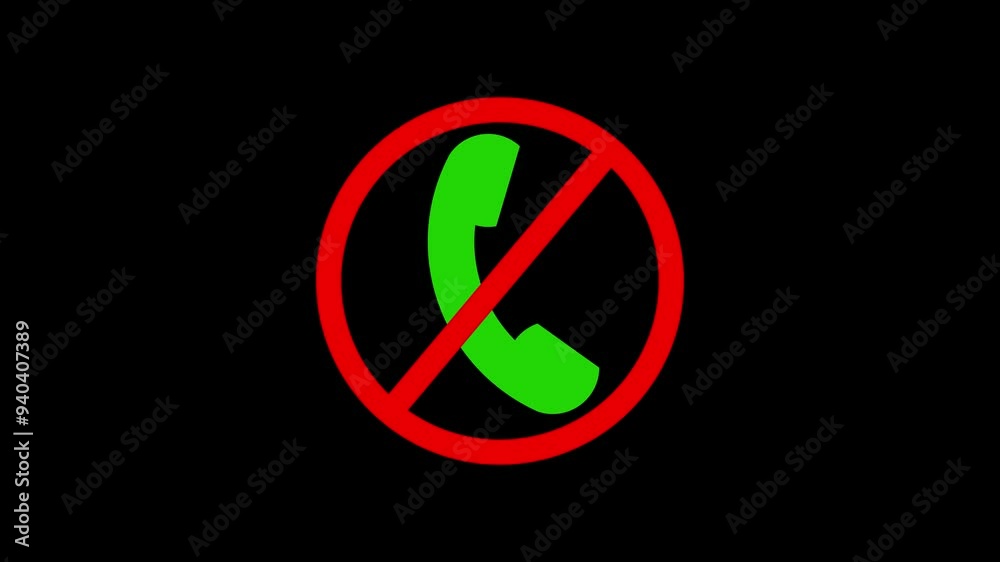 No phone call allowed or Forbidden Cell Phone Symbol sign Animation with a black background. No phone call allowed or Forbidden Cell Phone Symbol sign Animation with a black background.