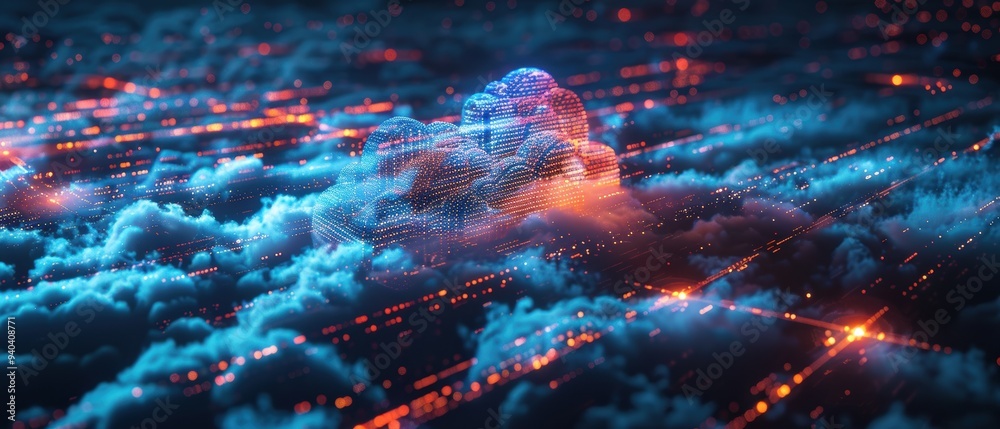 Futuristic Hologram of Cloud Services with Dynamic Data Visualization Futuristic Hologram of Cloud Services with Dynamic Data Visualization