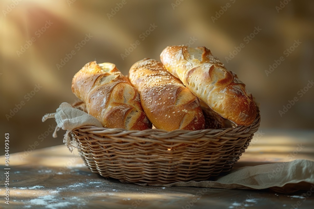 Freshly Baked Bread in a Wicker Basket Freshly Baked Bread in a Wicker Basket