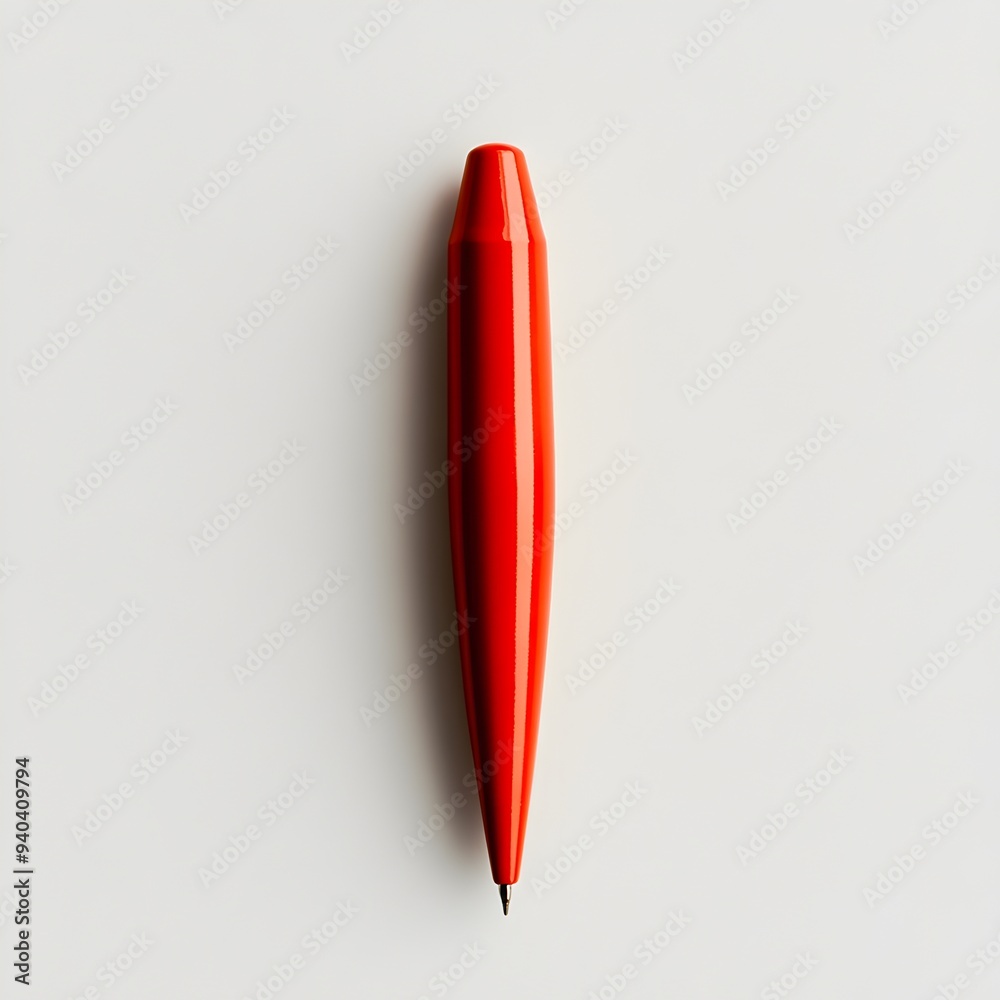 Red pen holder placed at the center of a light isolated background showcasing a simple and organized office or work setup Red pen holder placed at the center of a light isolated background showcasing a simple and organized office or work setup