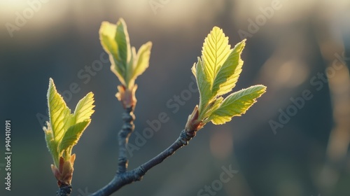 Fresh green leaves unfolding in springtime
