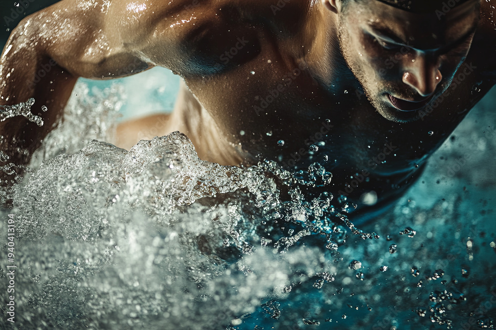 Fototapeta premium Swimmer in the studio preparing to jump