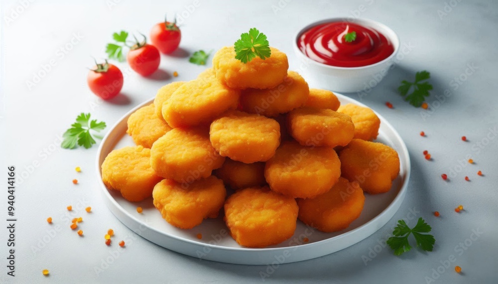a plate of chicken nuggets with chilies sauce a plate of chicken nuggets with chilies sauce