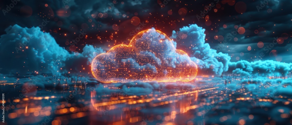 Fototapeta premium Futuristic Cloud Computing Concept in Hologram - High Definition Technology