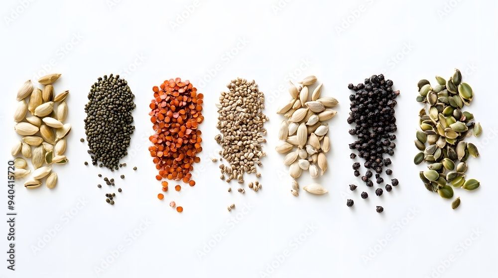 57. A small collection of garden seeds isolated on a white background 57. A small collection of garden seeds isolated on a white background