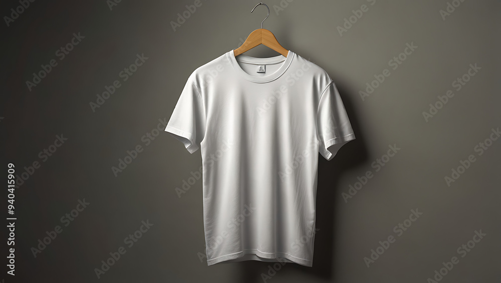 A high-resolution mock-up of a white t-shirt on a hanger, isolated against a plain background, with natural shadows and plenty of copy space, ideal for displaying logo designs or artwork. A high-resolution mock-up of a white t-shirt on a hanger, isolated against a plain background, with natural shadows and plenty of copy space, ideal for displaying logo designs or artwork.
