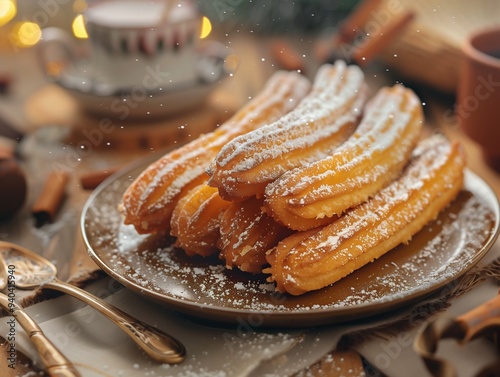 close up food photography of churros, a sugary and crispy Spanish dessert