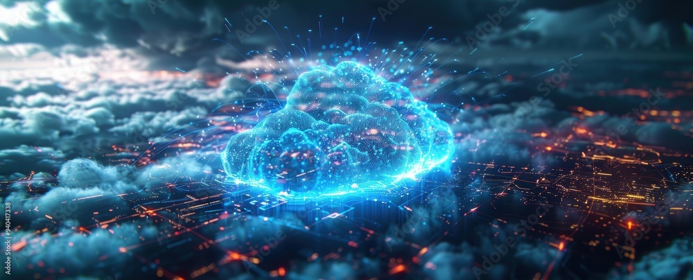 Futuristic Hologram of Cloud Computing Network in Crystal Clear Futuristic Hologram of Cloud Computing Network in Crystal Clear