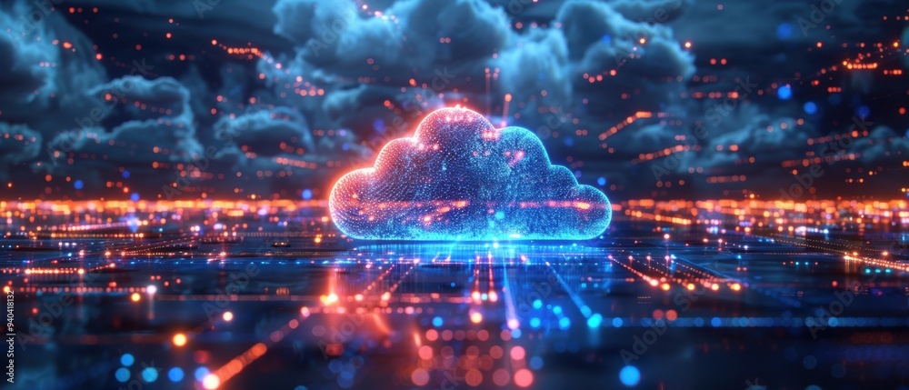 Futuristic Hologram Displaying Digital Cloud Network in High Definition Futuristic Hologram Displaying Digital Cloud Network in High Definition