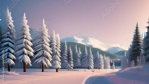 snow covered mountains and trees ,generative ai