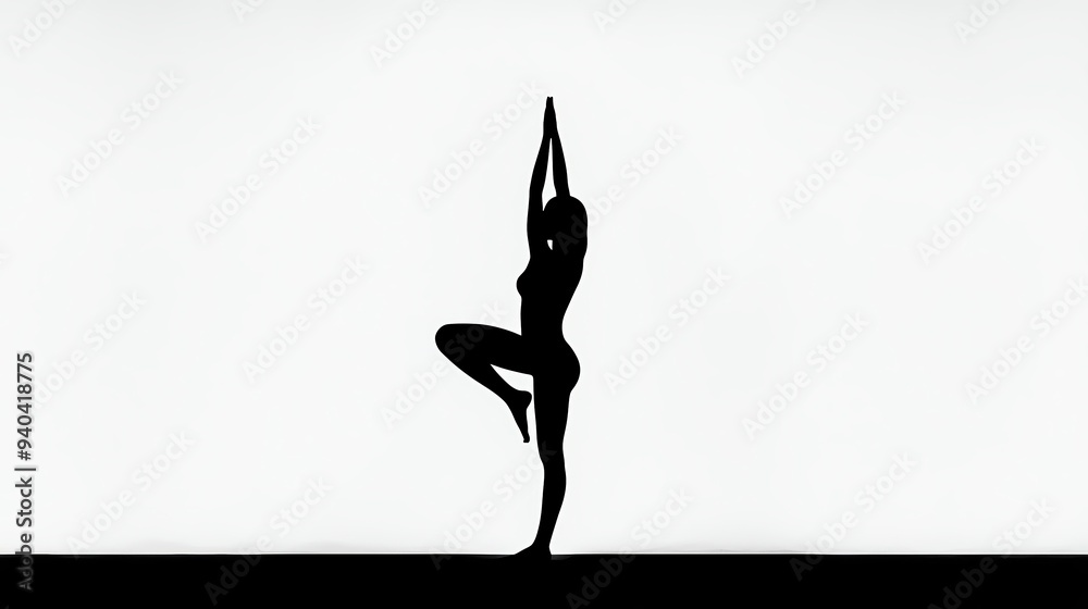 Silhouette of a woman practicing yoga in a challenging pose.