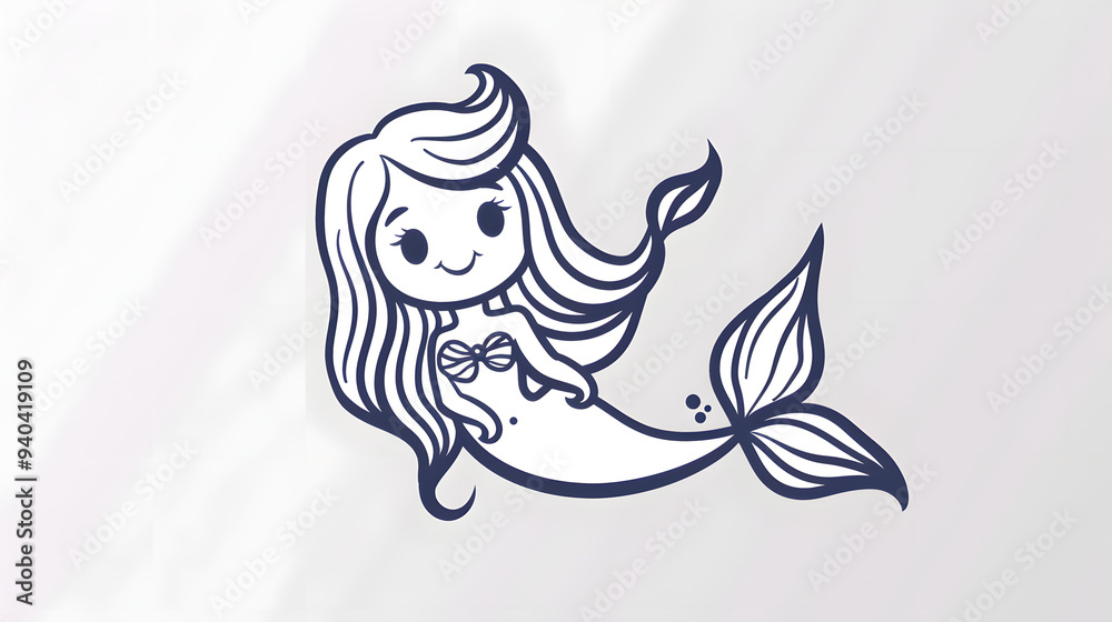 Adorable black-and-white line art of a mermaid with flowing hair, swimming among bubbles and fish. Perfect for children's illustrations, fantasy designs, and coloring pages. Adorable black-and-white line art of a mermaid with flowing hair, swimming among bubbles and fish. Perfect for children's illustrations, fantasy designs, and coloring pages.
