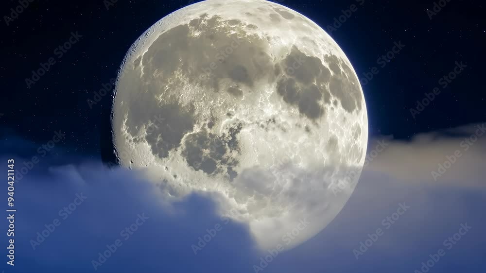 Enchanted Full Moon Slowly Rising Above Thick Clouds in the Twilight Enchanted Full Moon Slowly Rising Above Thick Clouds in the Twilight
