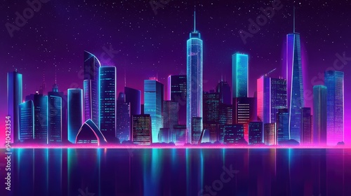 urban architecture, cityscape with space and neon light effect