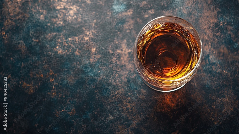Top view of a Scottish glass of single malt whiskey, arranged with plenty of room for text. Top view of a Scottish glass of single malt whiskey, arranged with plenty of room for text.