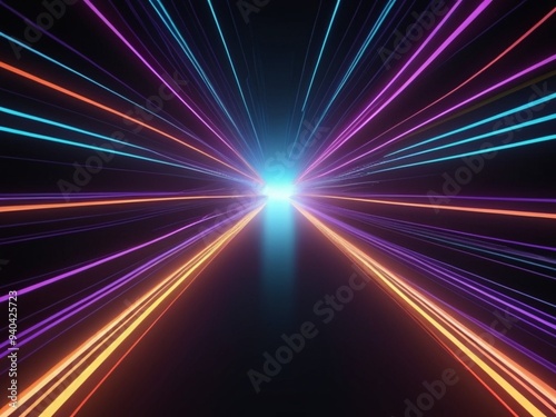 3d render of flash neon and light glowing on dark scene Speed light moving lines