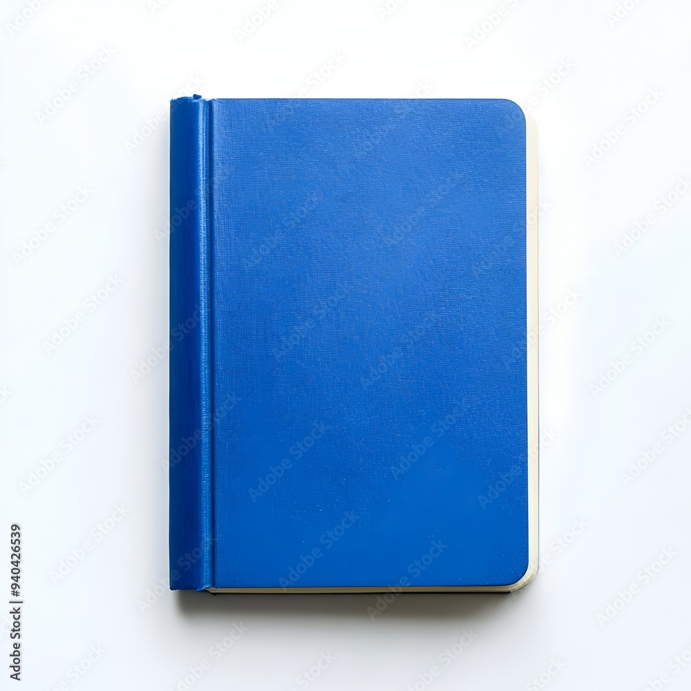 Elegant blue notebook placed at the center of a pristine white background creating a minimalist and serene workspace design perfect for stationery office education and branding purposes Elegant blue notebook placed at the center of a pristine white background creating a minimalist and serene workspace design perfect for stationery office education and branding purposes