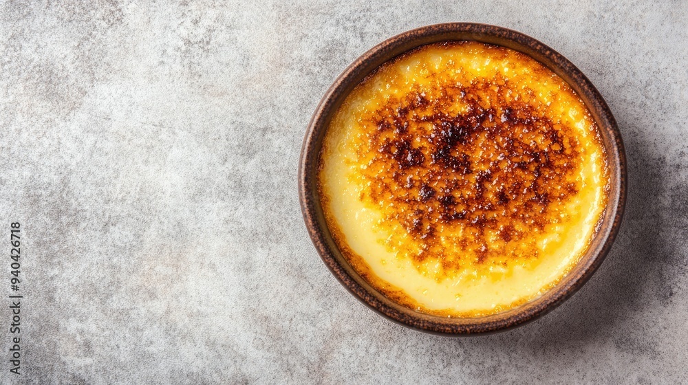 Top view of French with caramelized sugar, with ample copy space on a plain background. Top view of French with caramelized sugar, with ample copy space on a plain background.
