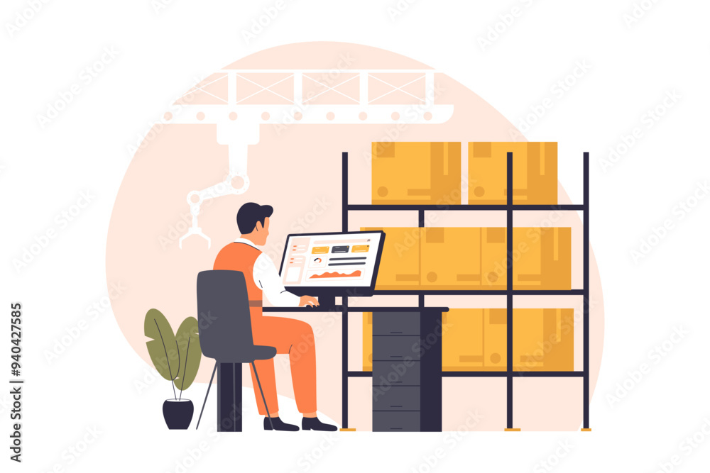 Flat design of inventory control automated concept. Illustration for websites, landing pages, mobile applications, posters and banners. Trendy flat vector illustration Flat design of inventory control automated concept. Illustration for websites, landing pages, mobile applications, posters and banners. Trendy flat vector illustration